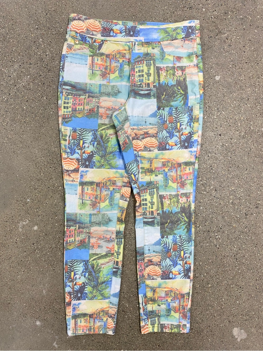 Tribal Jeans Colorful Coastal Print Stretch Pants Mid Rise Ankle Jeggings size 8